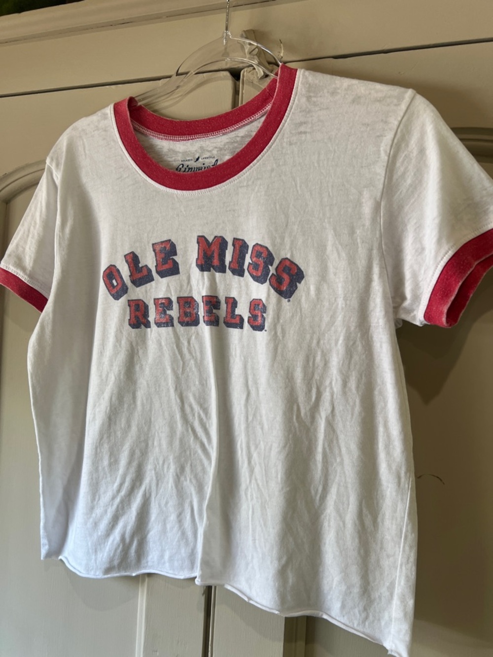 Ole Miss Rebels Cropped Red Ringer Tee sz M